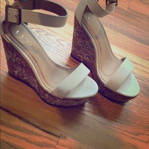 Embroidered White Buckle Heels